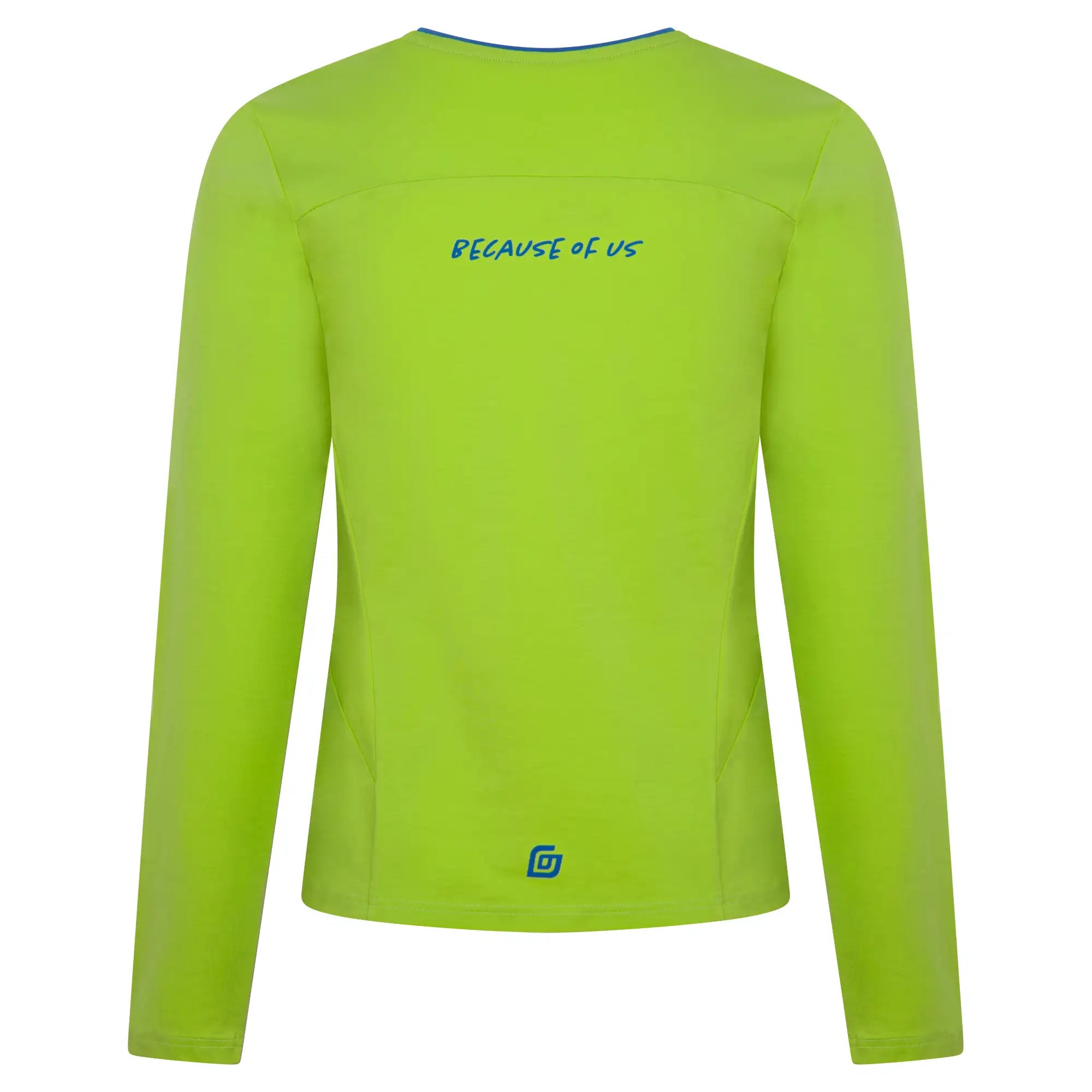 KiiGO Damen Longshirt in knalligem Limepunch. Fitness, Running, Workout. Weich und angenehm auf der Haut, aus 100% biologisch abbaubaren Fasern. Atmungsaktiv, schnelltrocknend, hypoallergen.