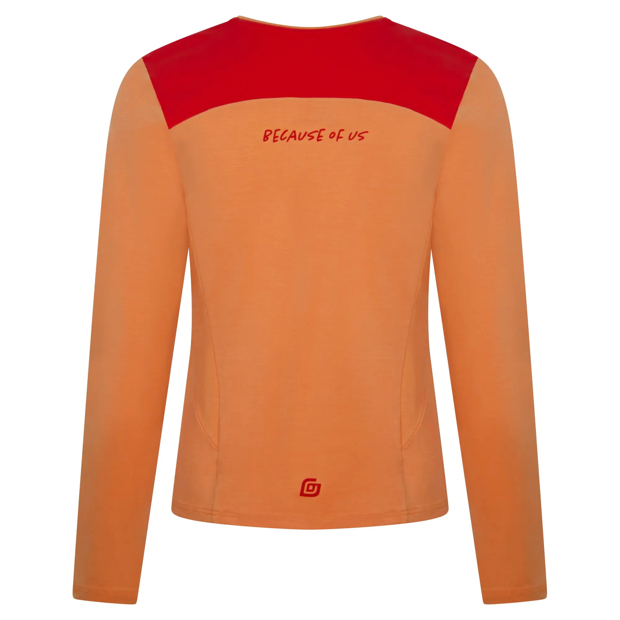 KiiGO Damen Longshirt in sommerlichem Peach/Rot. Fitness, Running, Workout. Weich und angenehm auf der Haut, aus 100% biologisch abbaubaren Fasern. Atmungsaktiv, schnelltrocknend, hypoallergen.